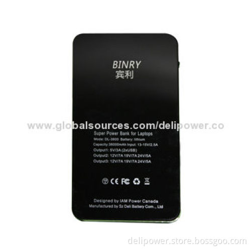 Dual USB port power bank, 36,000mAh, 2*USB5V*2, 2*DC 12/19/24V